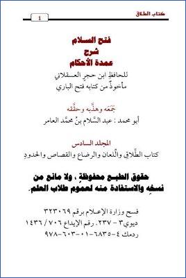 فتح السلام شرح عمدة الأحكام – ج 6: الطلاق واللعان والرضاع والقصاص والحدود * 321 – 360 pdf